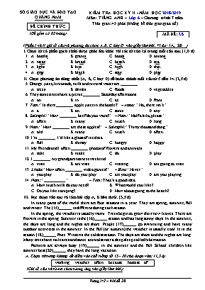 Đề kiểm tra học kỳ II môn Tiếng Anh Lớp 6 - Mã đề 2B - Năm học 2018-2019 - Sở giáo dục và đào tạo Quảng Nam